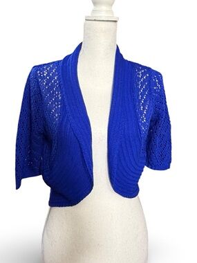 Yarn Art Royal Blue Pointelle Knit Shrug, XS